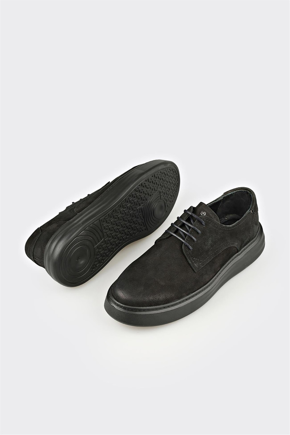 Siyah deri erkek günlük ayakkabı, rahat kullanım için - Elle Shoes