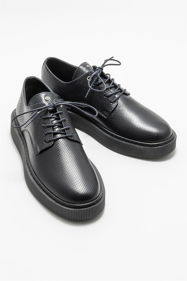 Siyah deri erkek günlük ayakkabı, günlük kullanım için - Elle Shoes