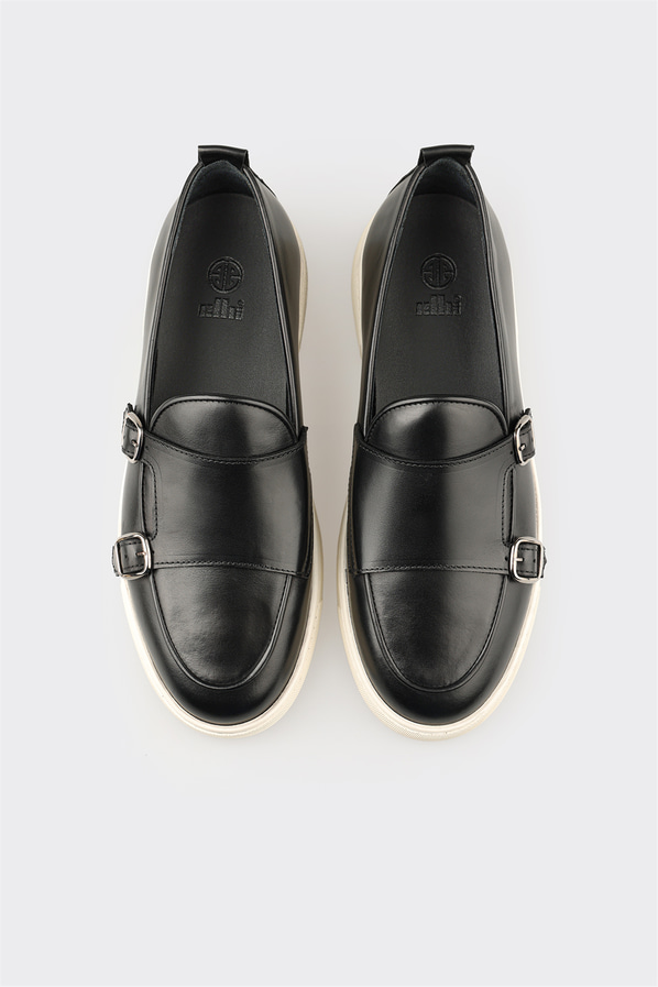 Siyah deri erkek loafer, günlük kullanım için - Elle Shoes