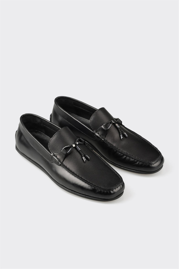 Siyah deri erkek günlük ayakkabı, günlük kullanım için - Elle Shoes