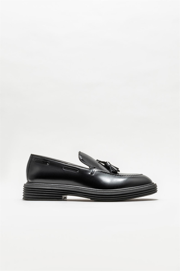 Siyah deri erkek günlük ayakkabı, günlük kullanım için - Elle Shoes