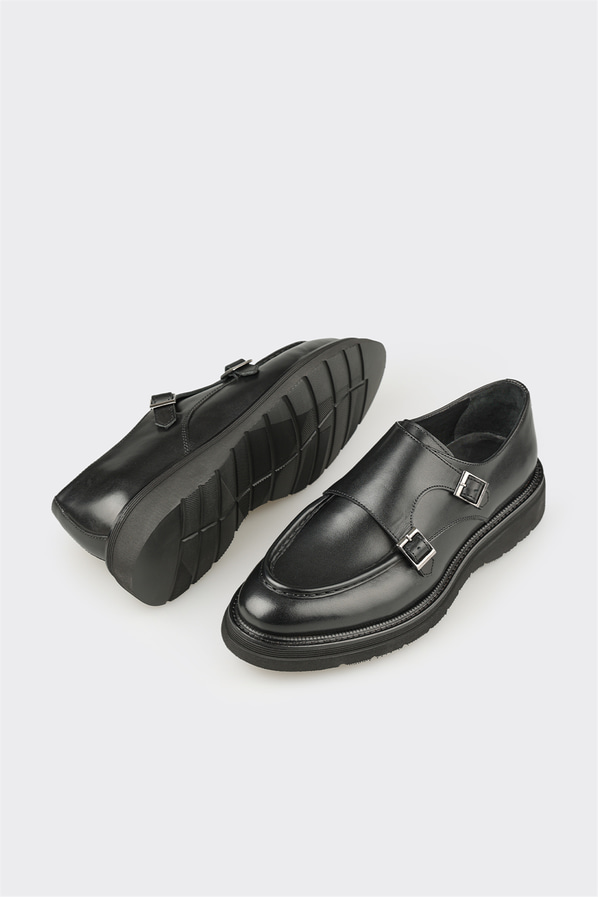 Siyah deri erkek loafer, günlük kullanım için - Elle Shoes