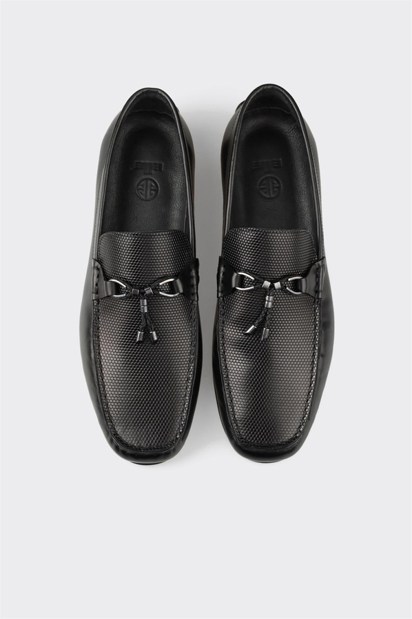 Siyah deri erkek günlük ayakkabı, günlük kullanım için - Elle Shoes