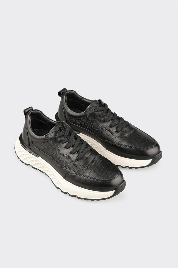 Siyah Deri Erkek Günlük Ayakkabı