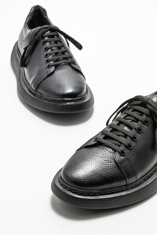 Siyah deri erkek günlük ayakkabı, günlük kullanım için - Elle Shoes