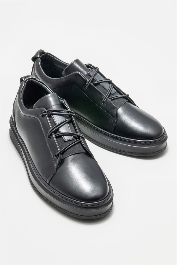 Siyah deri erkek günlük ayakkabı, günlük kullanım için - Elle Shoes
