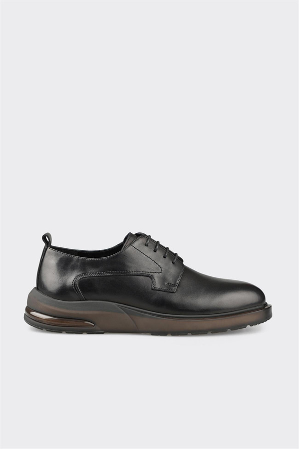 Siyah deri erkek günlük ayakkabı, rahat kullanım için - Elle Shoes