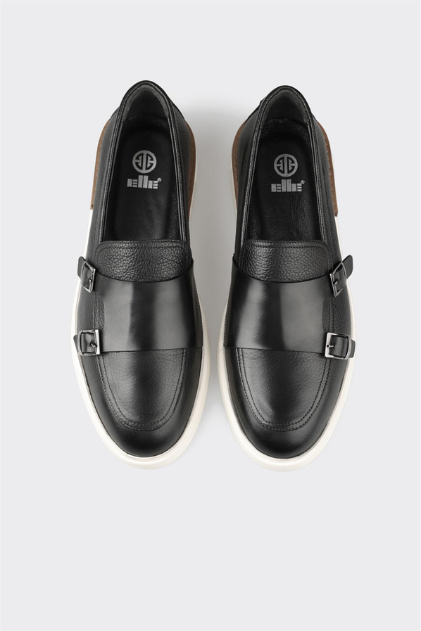 Siyah deri erkek loafer, günlük kullanım için - Elle Shoes