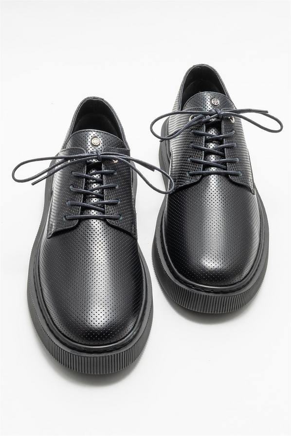Siyah deri erkek günlük ayakkabı, günlük kullanım için - Elle Shoes