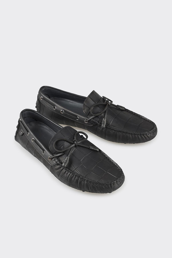 Siyah deri erkek loafer, günlük kullanım için - Elle Shoes
