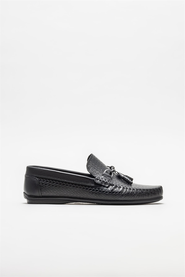 Siyah deri erkek günlük ayakkabı, günlük kullanım için - Elle Shoes