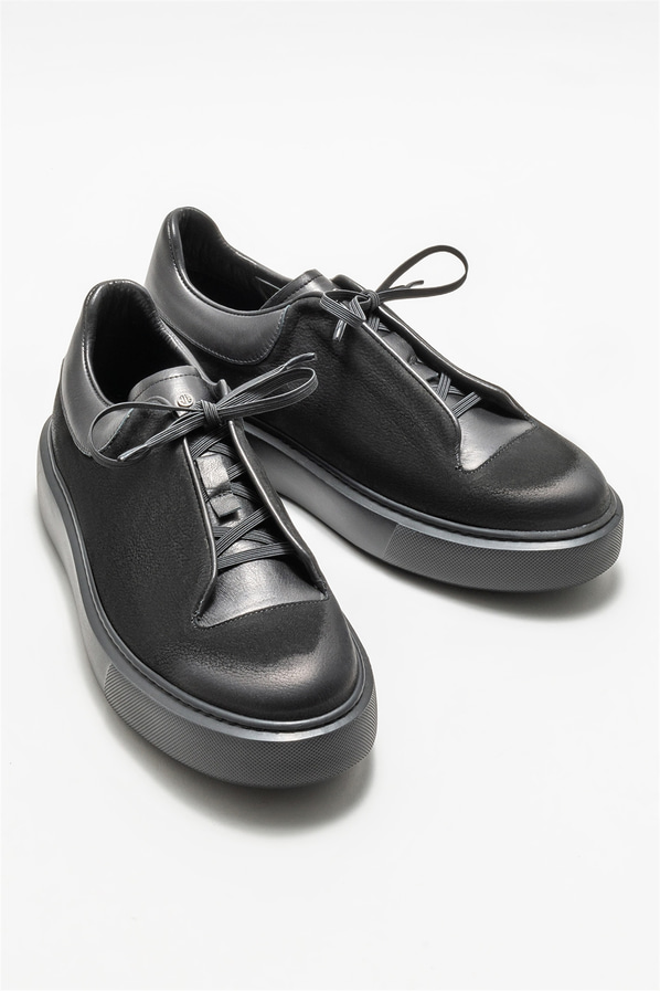 Siyah deri erkek günlük ayakkabı, günlük kullanım için - Elle Shoes