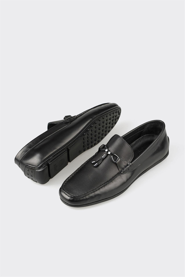 Siyah deri erkek günlük ayakkabı, günlük kullanım için - Elle Shoes