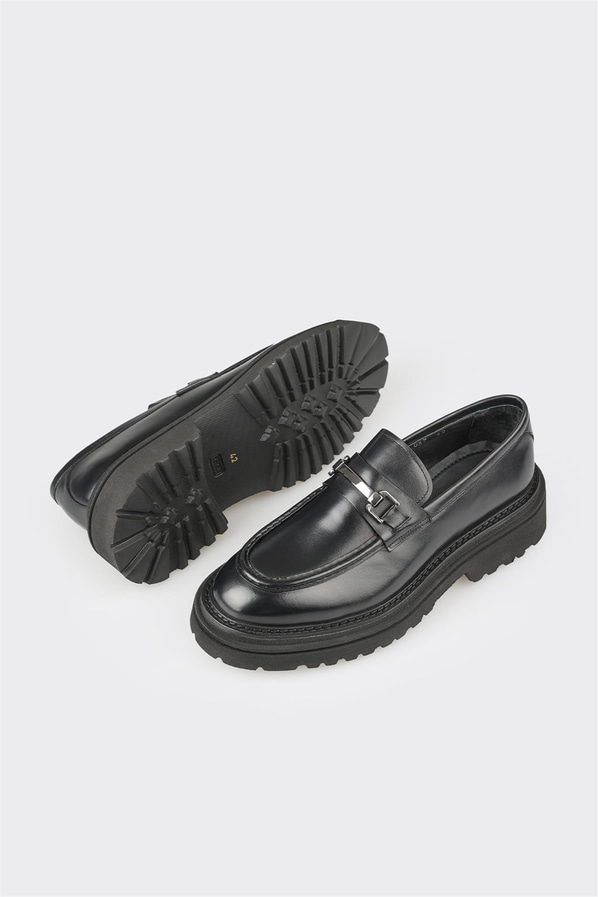 Siyah deri erkek günlük ayakkabı, günlük kullanım için - Elle Shoes
