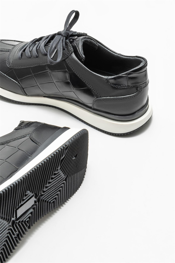 Siyah deri erkek günlük ayakkabı, günlük kullanım için - Elle Shoes