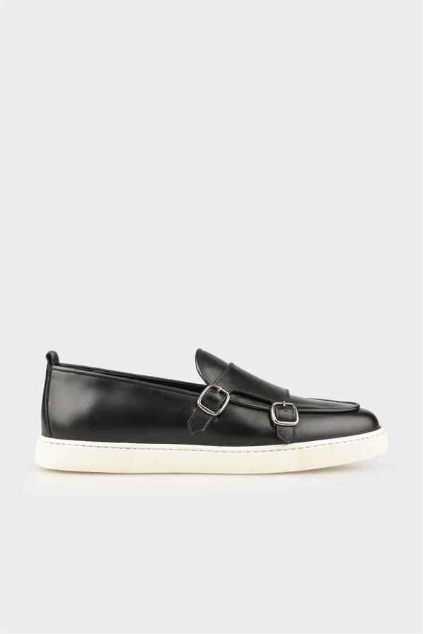 Siyah deri erkek loafer, günlük kullanım için - Elle Shoes