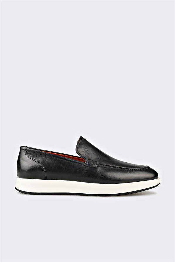 Siyah deri kalın tabanlı erkek loafer, rahat kullanım için - Elle Shoes