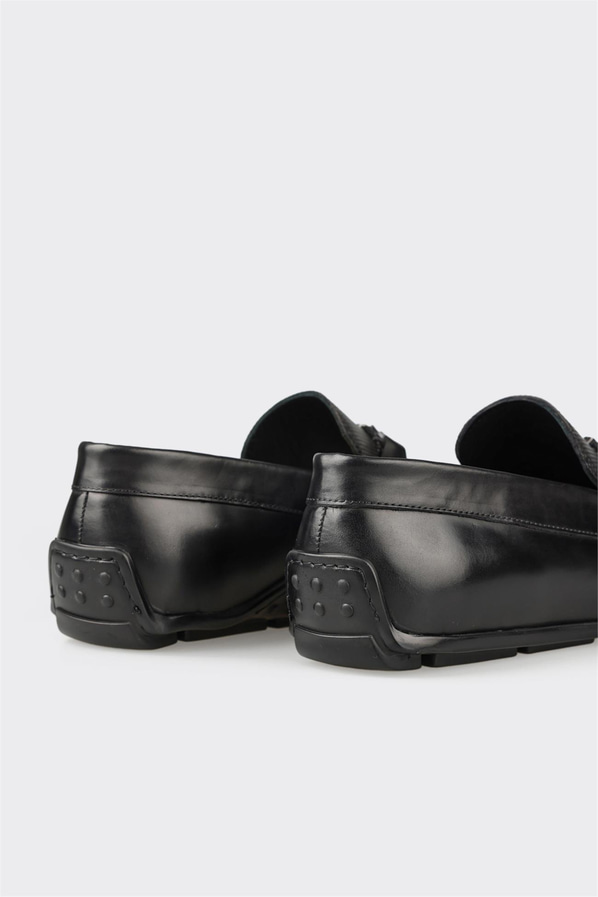 Siyah deri erkek günlük ayakkabı, günlük kullanım için - Elle Shoes