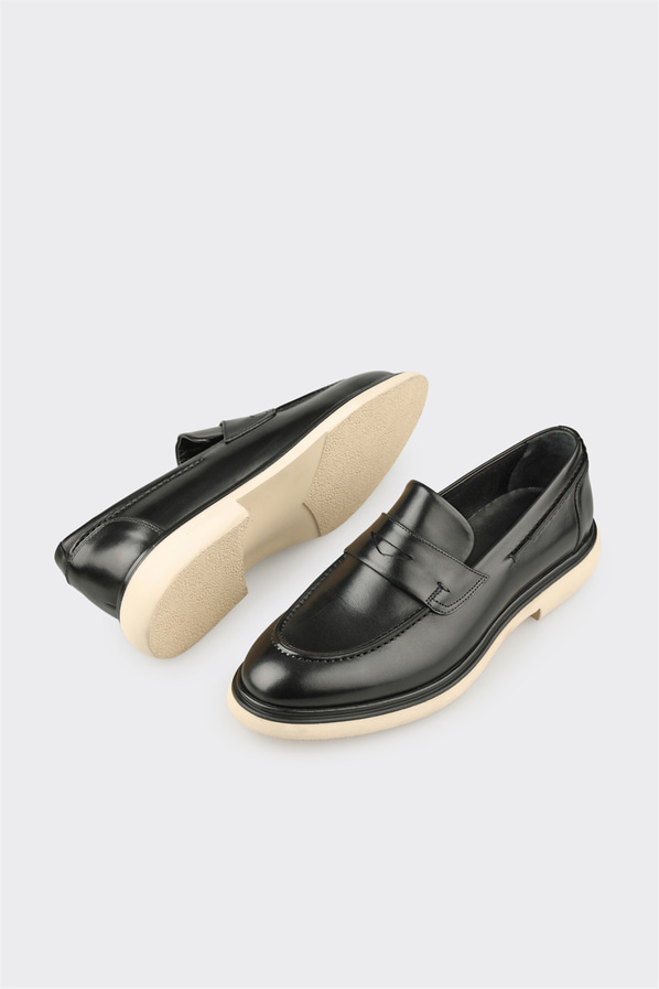 Siyah deri erkek loafer, günlük kullanım için - Elle Shoes