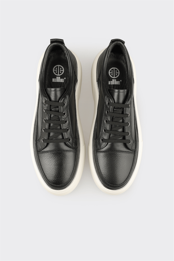 Siyah deri erkek günlük ayakkabı, günlük kullanım için - Elle Shoes