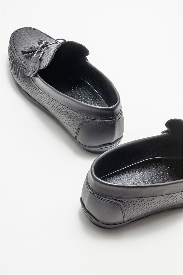 Siyah deri erkek günlük ayakkabı, günlük kullanım için - Elle Shoes