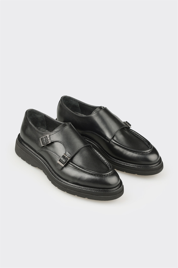 Siyah deri erkek loafer, günlük kullanım için - Elle Shoes