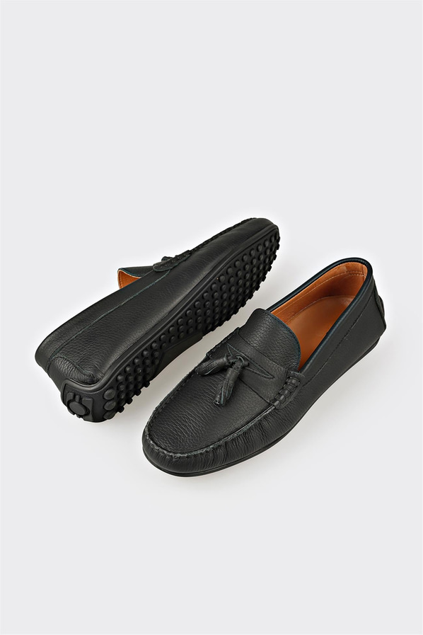 Siyah deri erkek günlük ayakkabı, ofis stili için - Elle Shoes
