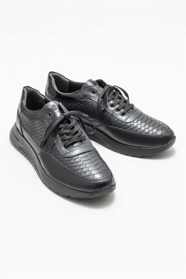 Siyah deri erkek günlük ayakkabı, günlük kullanım için - Elle Shoes