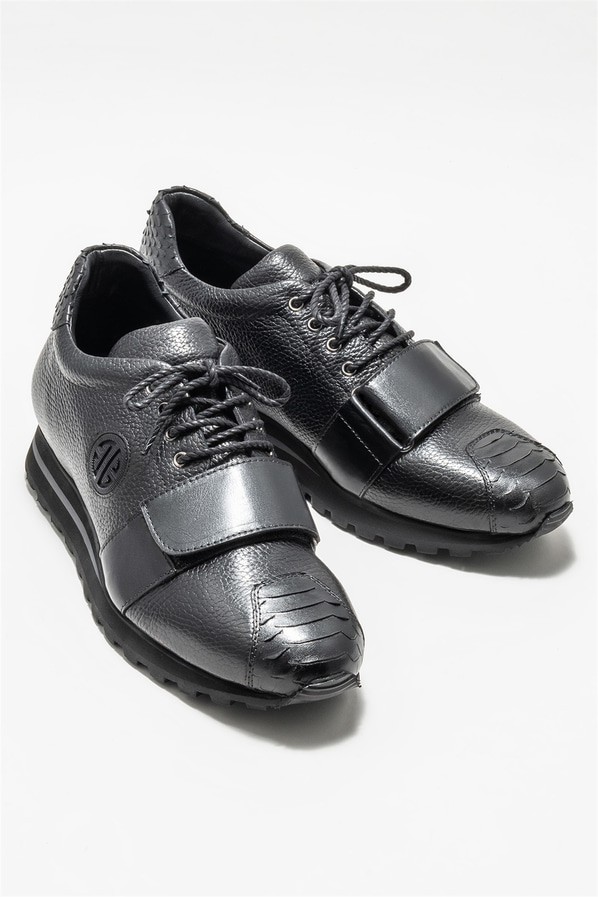 Siyah deri erkek günlük ayakkabı, günlük kullanım için - Elle Shoes
