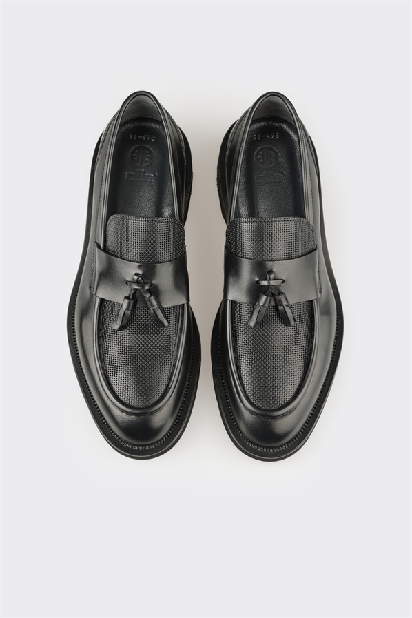 Siyah deri erkek loafer, günlük kullanım için - Elle Shoes