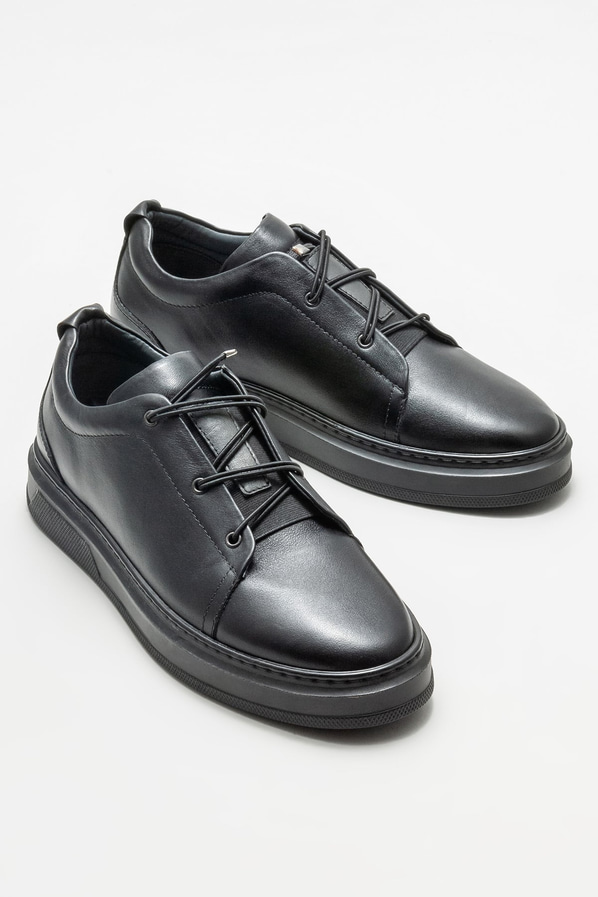 Siyah deri erkek günlük ayakkabı, günlük kullanım için - Elle Shoes