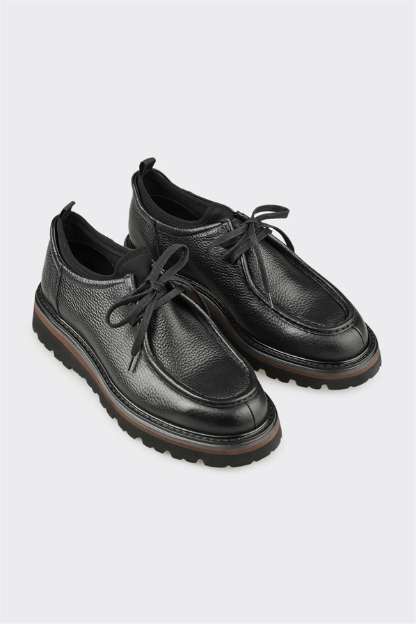 Siyah Deri Erkek Günlük Ayakkabı