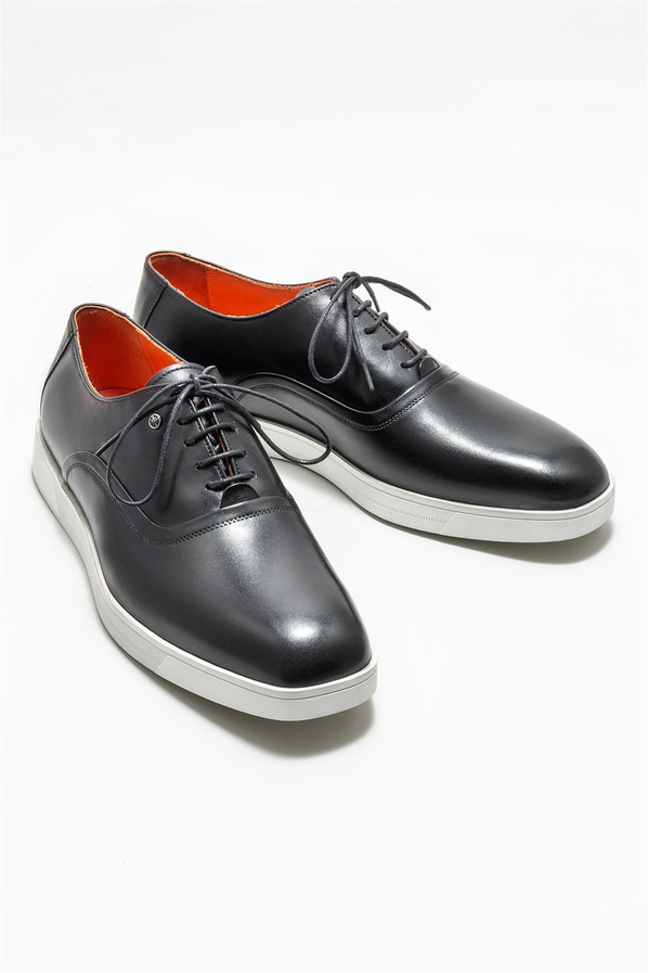 Siyah deri erkek günlük ayakkabı, günlük kullanım için - Elle Shoes