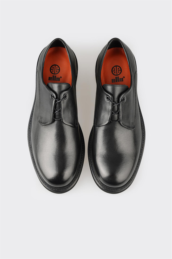 Siyah deri bağcıklı erkek günlük ayakkabı, rahat kullanım için - Elle Shoes