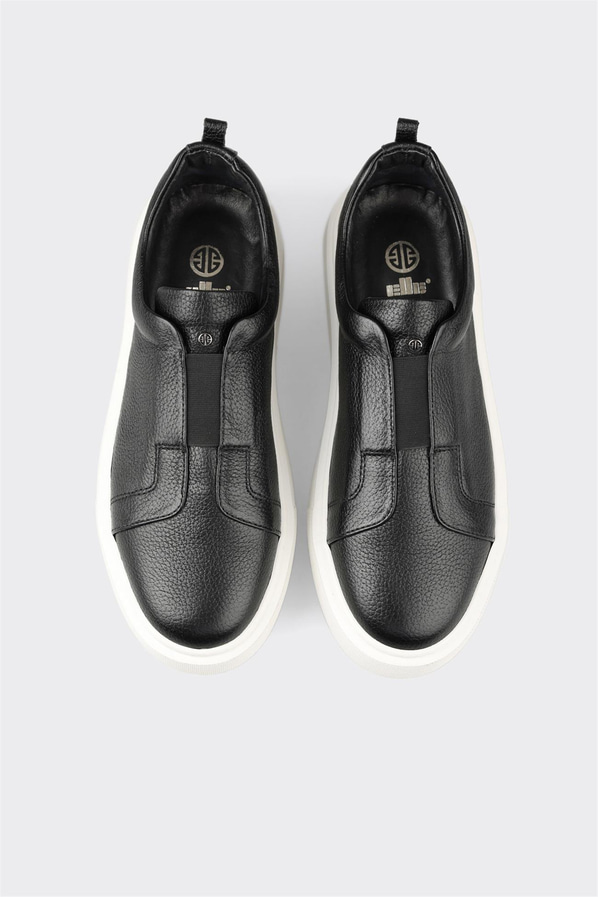 Siyah deri erkek günlük ayakkabı, günlük kullanım için - Elle Shoes