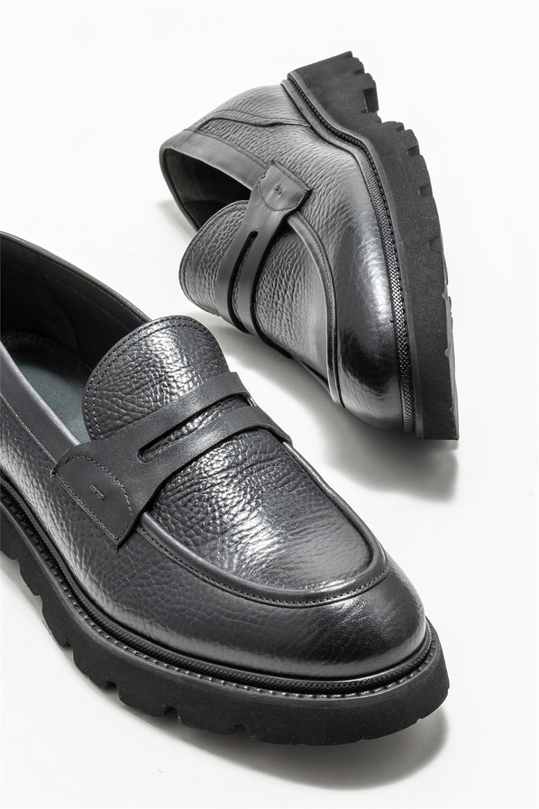Siyah deri erkek günlük ayakkabı, günlük kullanım için - Elle Shoes