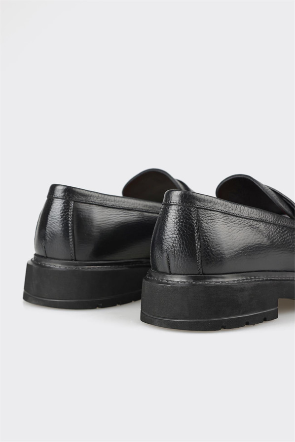Siyah deri simli yumuşak dokulu erkek loafer, ofis stili için - Elle Shoes