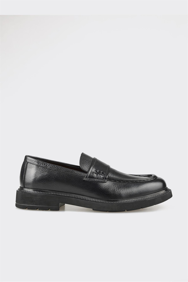 Siyah deri simli yumuşak dokulu erkek loafer, ofis stili için - Elle Shoes