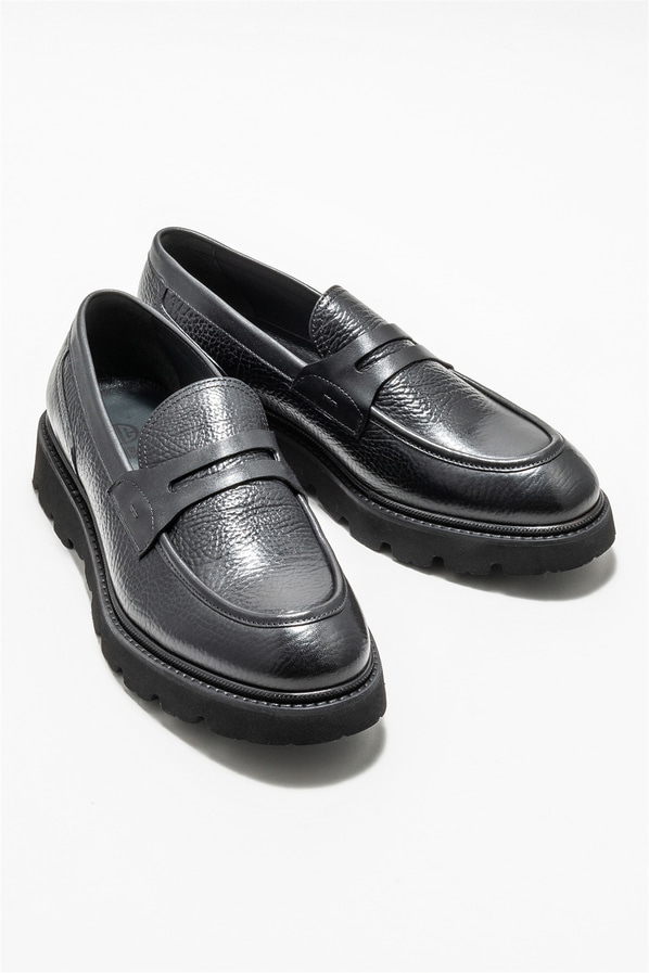 Siyah deri erkek günlük ayakkabı, günlük kullanım için - Elle Shoes