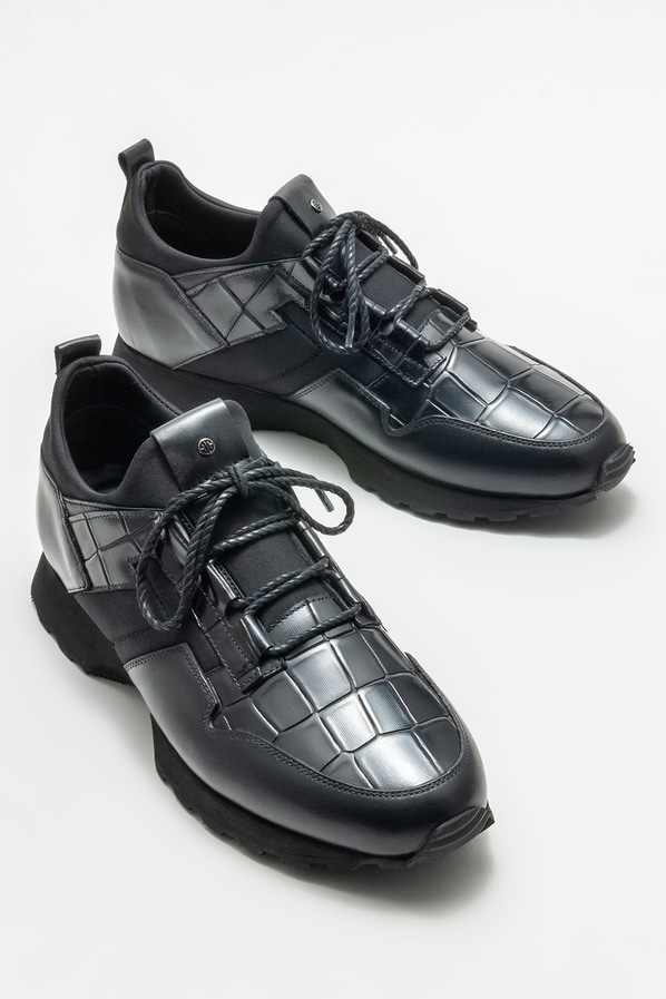 Siyah deri erkek günlük ayakkabı, günlük kullanım için - Elle Shoes