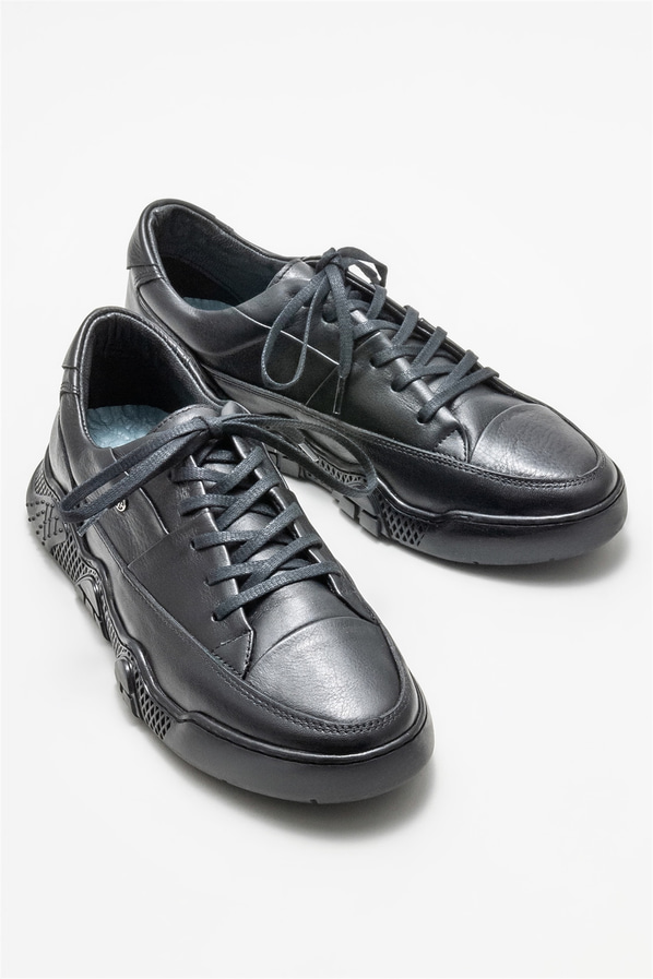 Siyah deri erkek günlük ayakkabı, günlük kullanım için - Elle Shoes