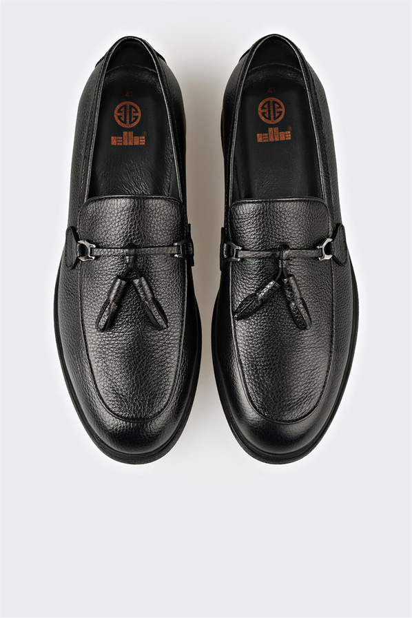Siyah deri erkek günlük ayakkabı, günlük kullanım için - Elle Shoes