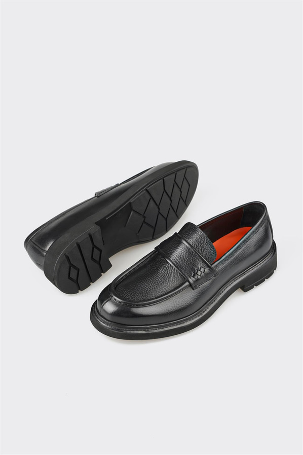 Siyah deri simli yumuşak dokulu erkek loafer, ofis stili için - Elle Shoes