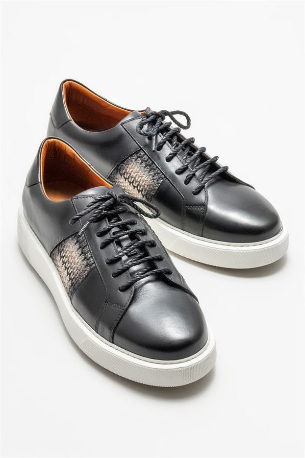Siyah deri erkek günlük ayakkabı, günlük kullanım için - Elle Shoes