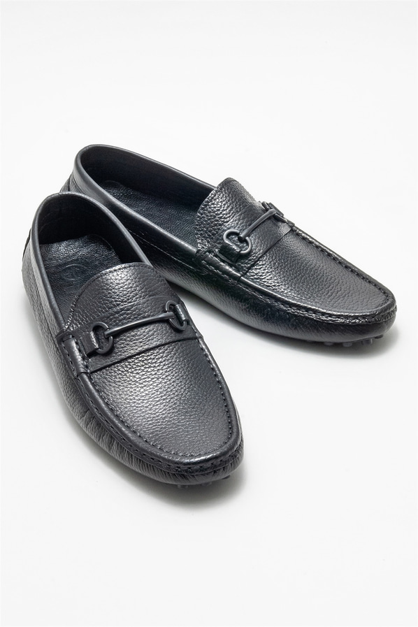 Siyah deri erkek günlük ayakkabı, günlük kullanım için - Elle Shoes