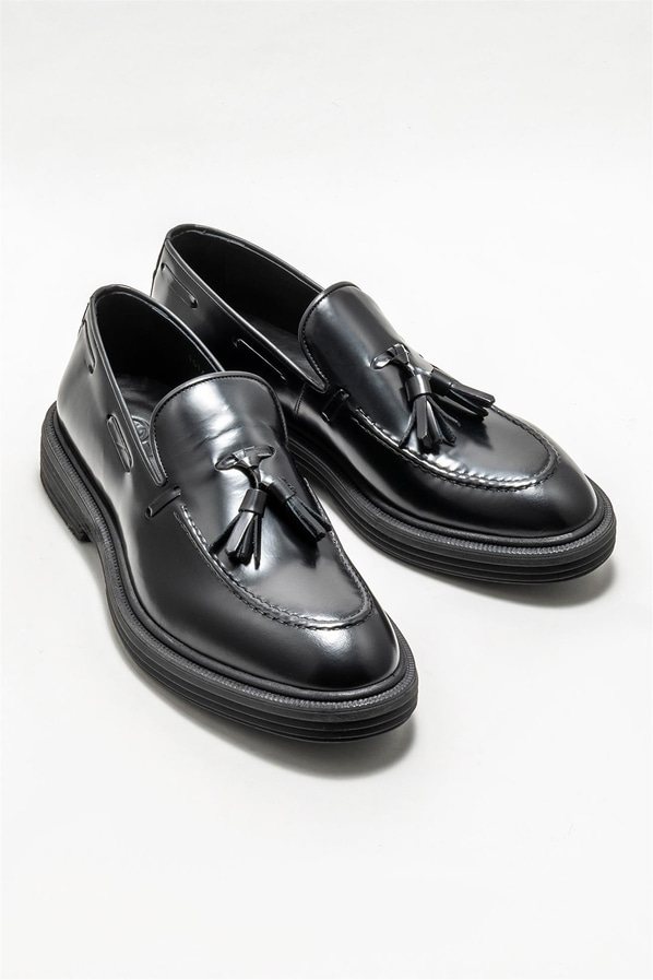 Siyah deri erkek günlük ayakkabı, günlük kullanım için - Elle Shoes