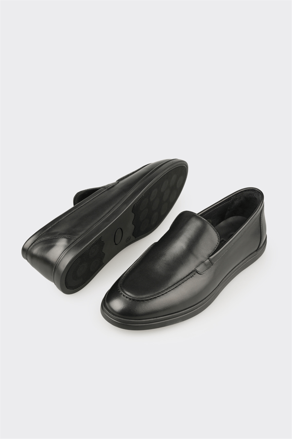 Siyah deri erkek loafer, günlük kullanım için - Elle Shoes