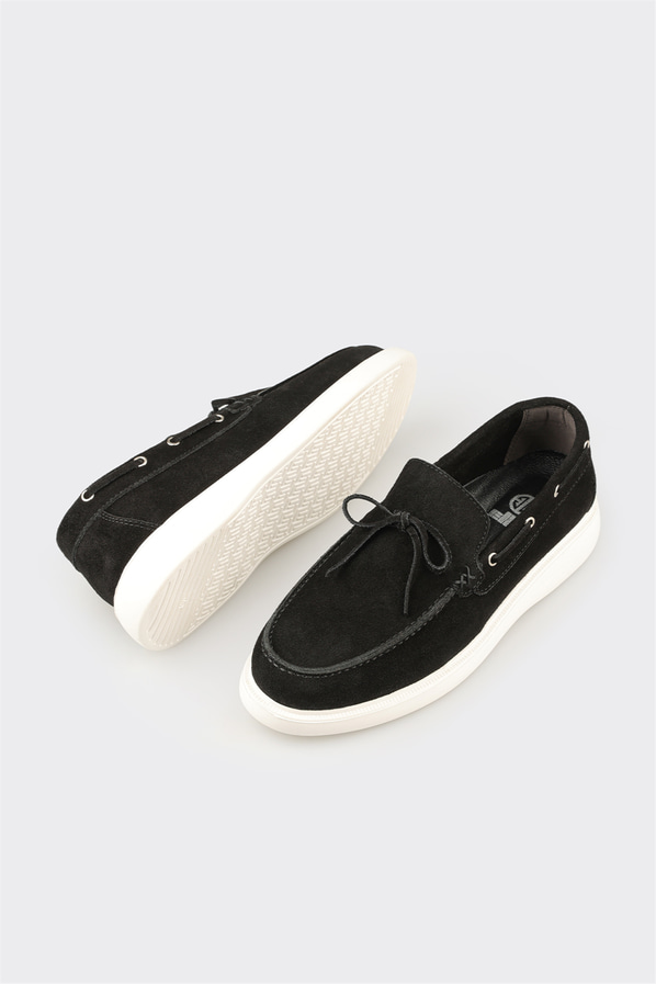 Siyah deri erkek loafer, günlük kullanım için - Elle Shoes
