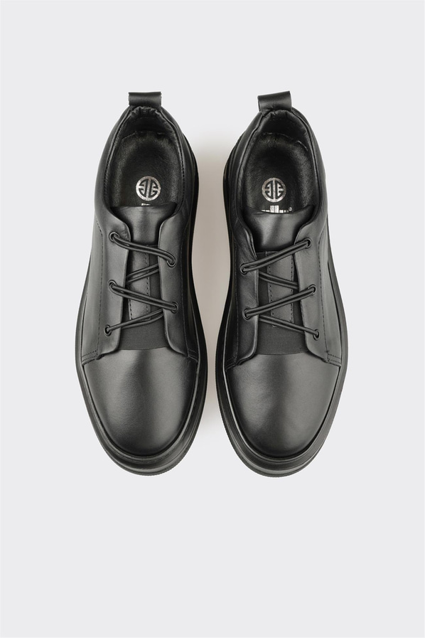 Siyah Deri Erkek Günlük Ayakkabı