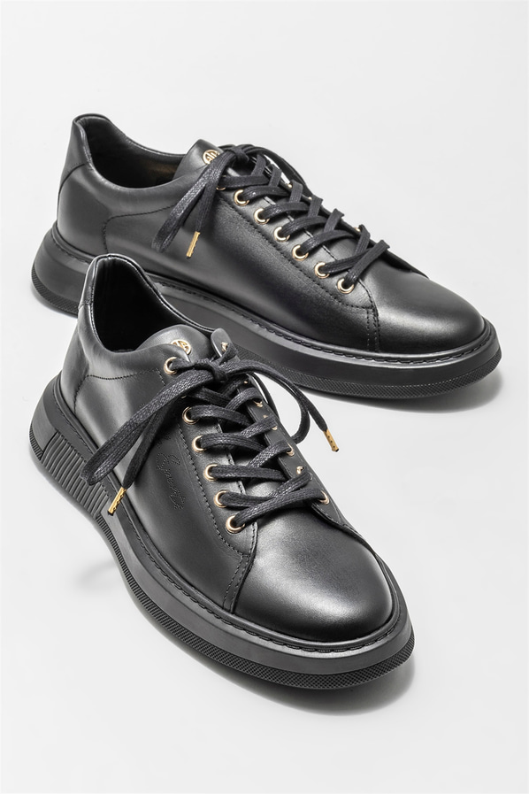 Siyah deri erkek günlük ayakkabı, günlük kullanım için - Elle Shoes